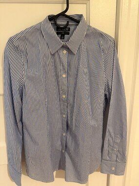 J. Crew Women's Blue and White Striped Button Down Slim Fit - Like New